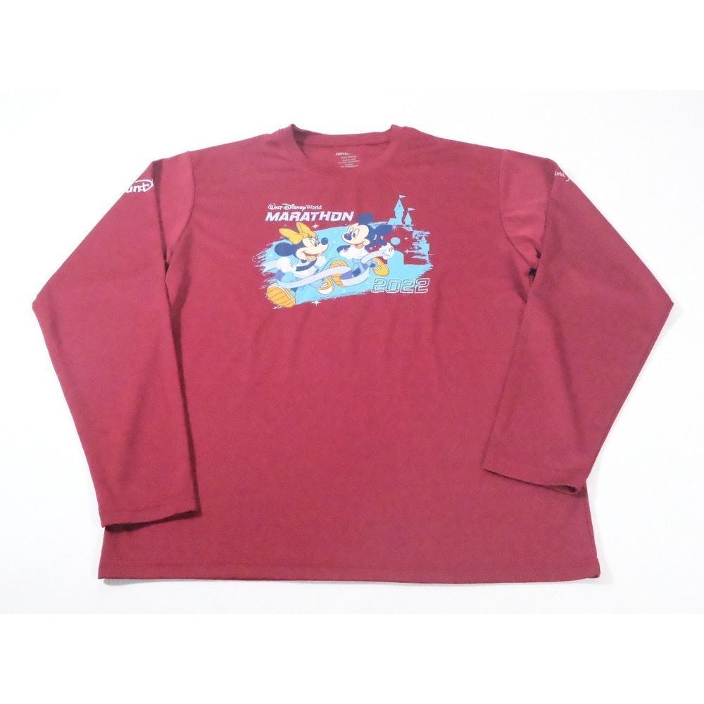 Disney Shirt Unisex Medium Maroon Marathon 2022 Mickey Minnie Performance Long